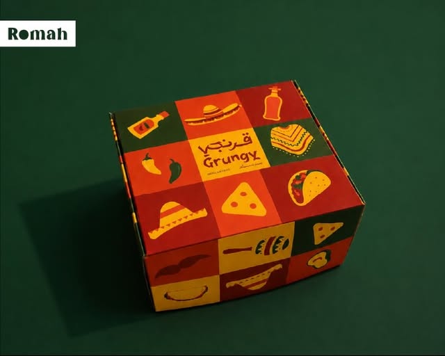 A colorful custom printed food box